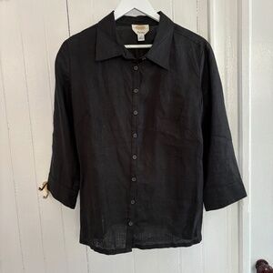 Talbots Irish Linen Black Button Down Shirt Size 14